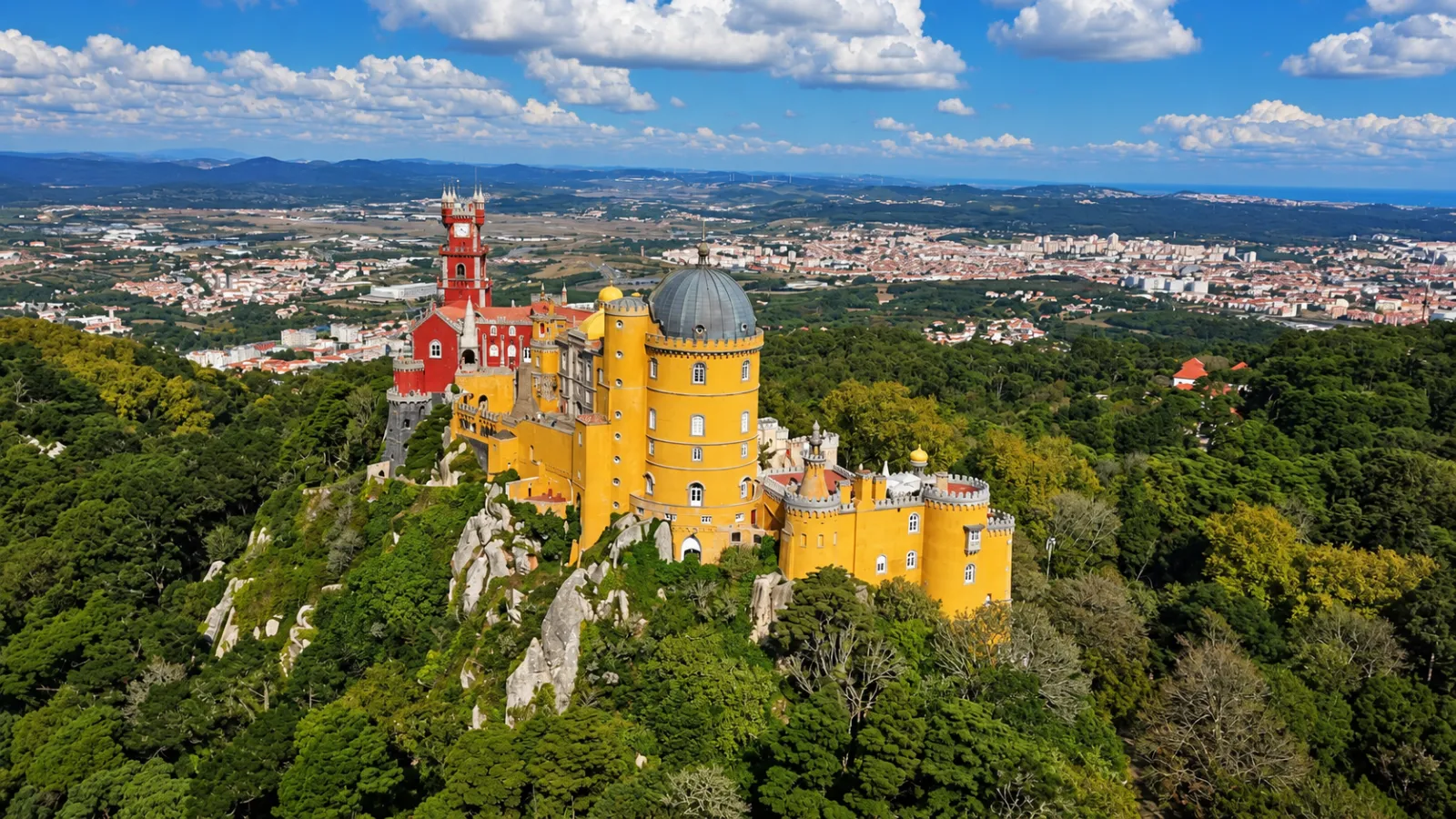 Pena Palace rising above the forest of the Serra de Sintra