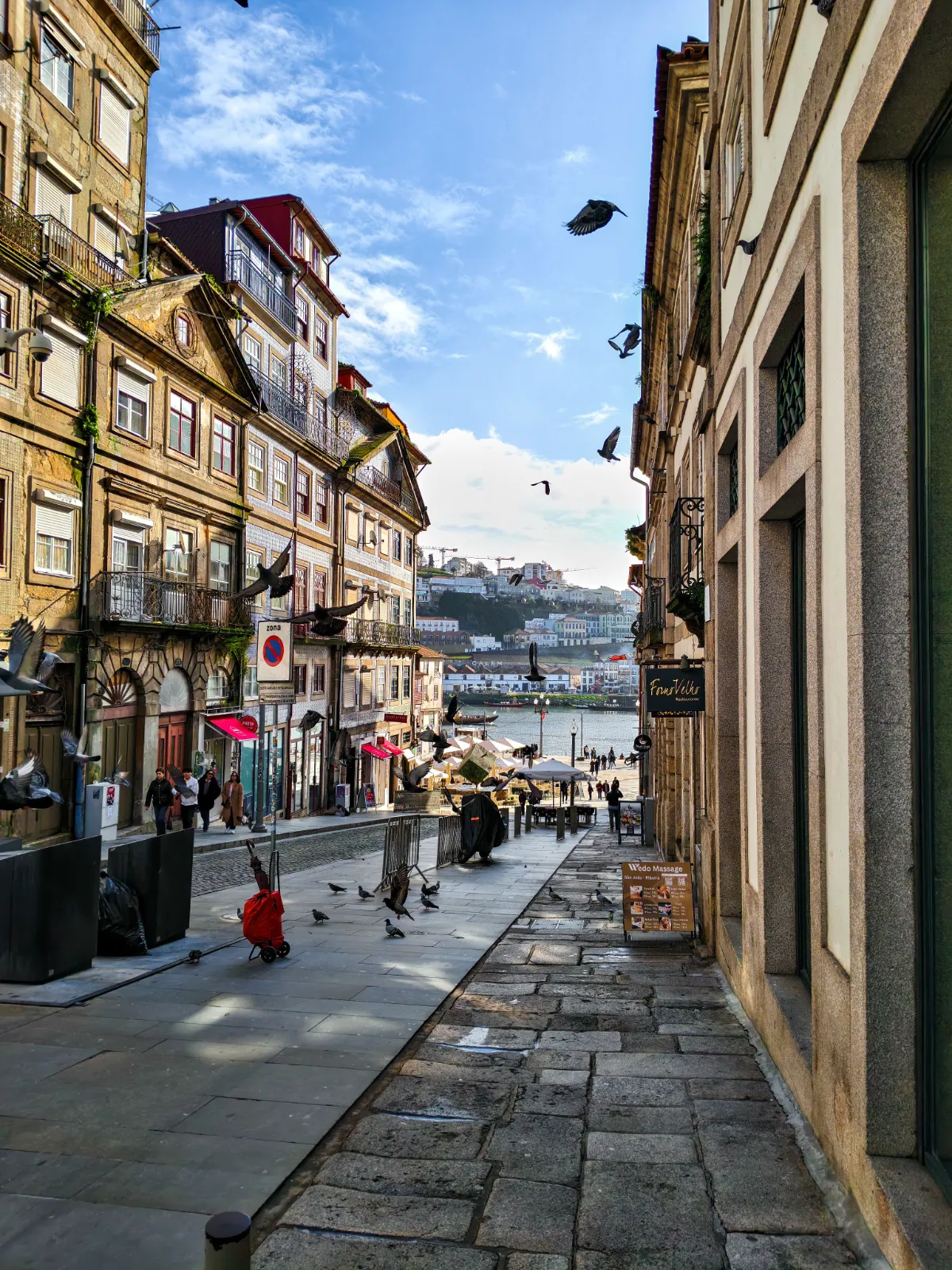 Tiled facades and cobbled streets in Porto's historic centre